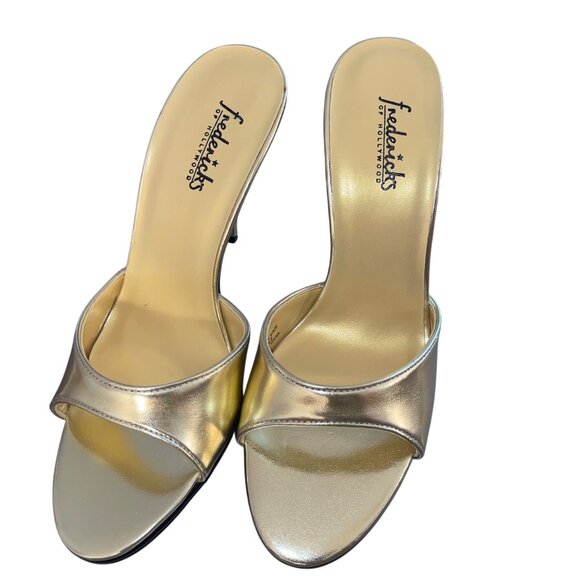 Fredericks of Hollywood Vintage 1990s Womens Mule Size 7.5 Gold Stiletto New - Picture 2 of 8